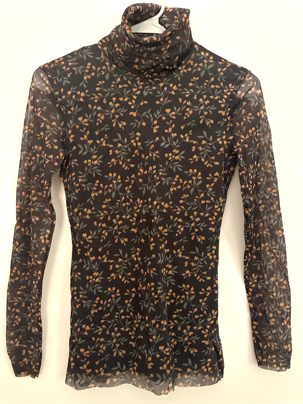 Ganni Sheer Mesh Printed  Long Sleeved Top